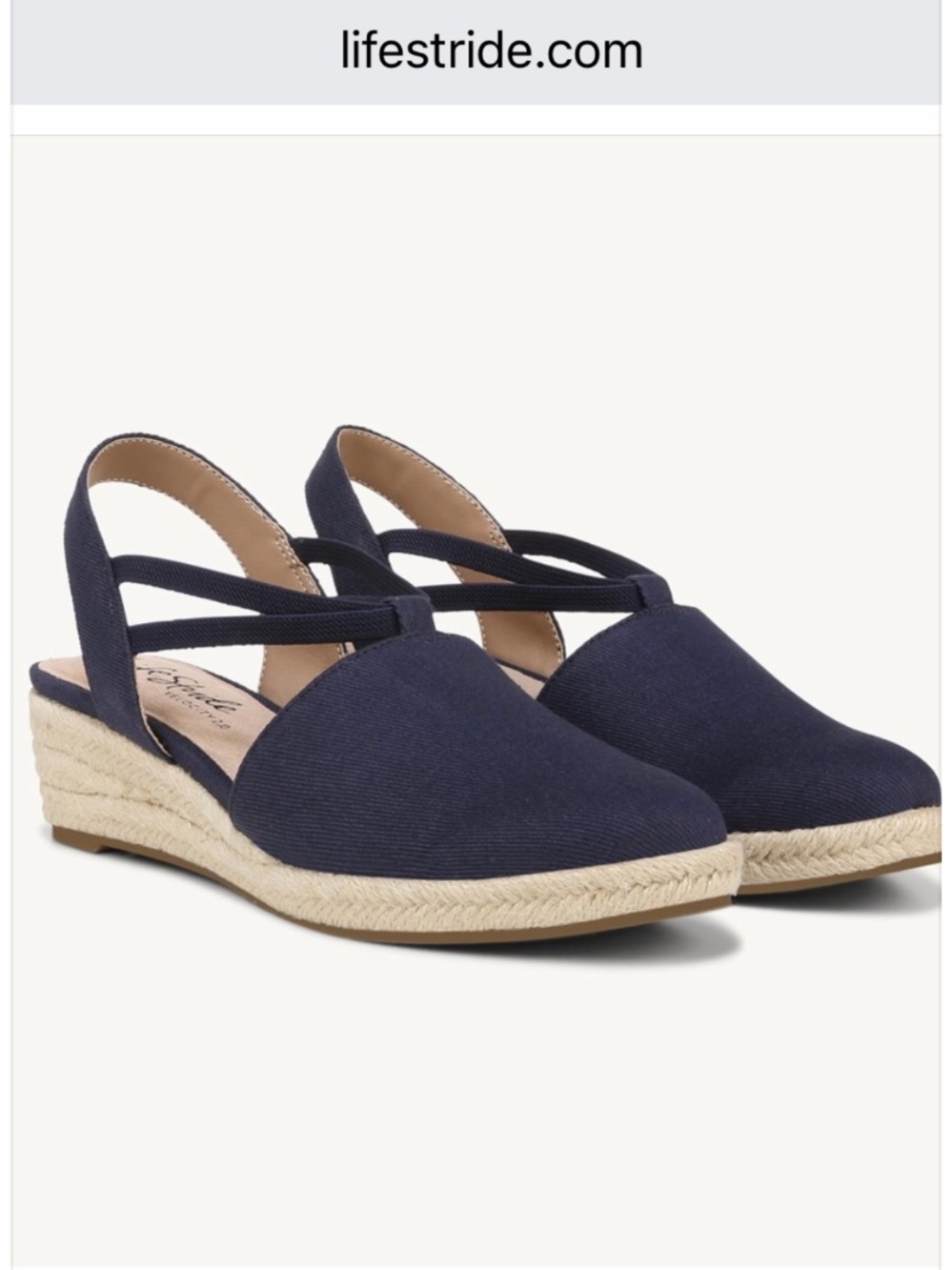 Life Stride Navy Espadrille Slingback Wedge Sandal